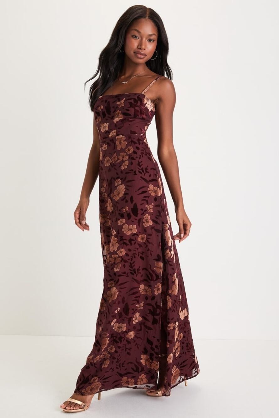 Lulu's Burgundy Floral Maxi Dress